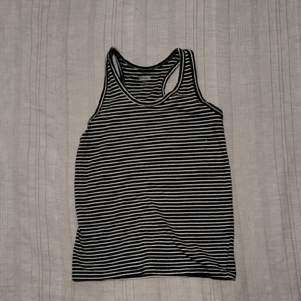 Black and White Striped Kids Tank Top